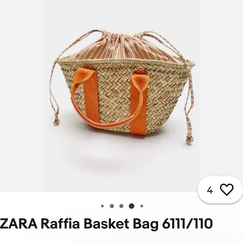 Zara Orange and Tan Tote with Raffia Design
